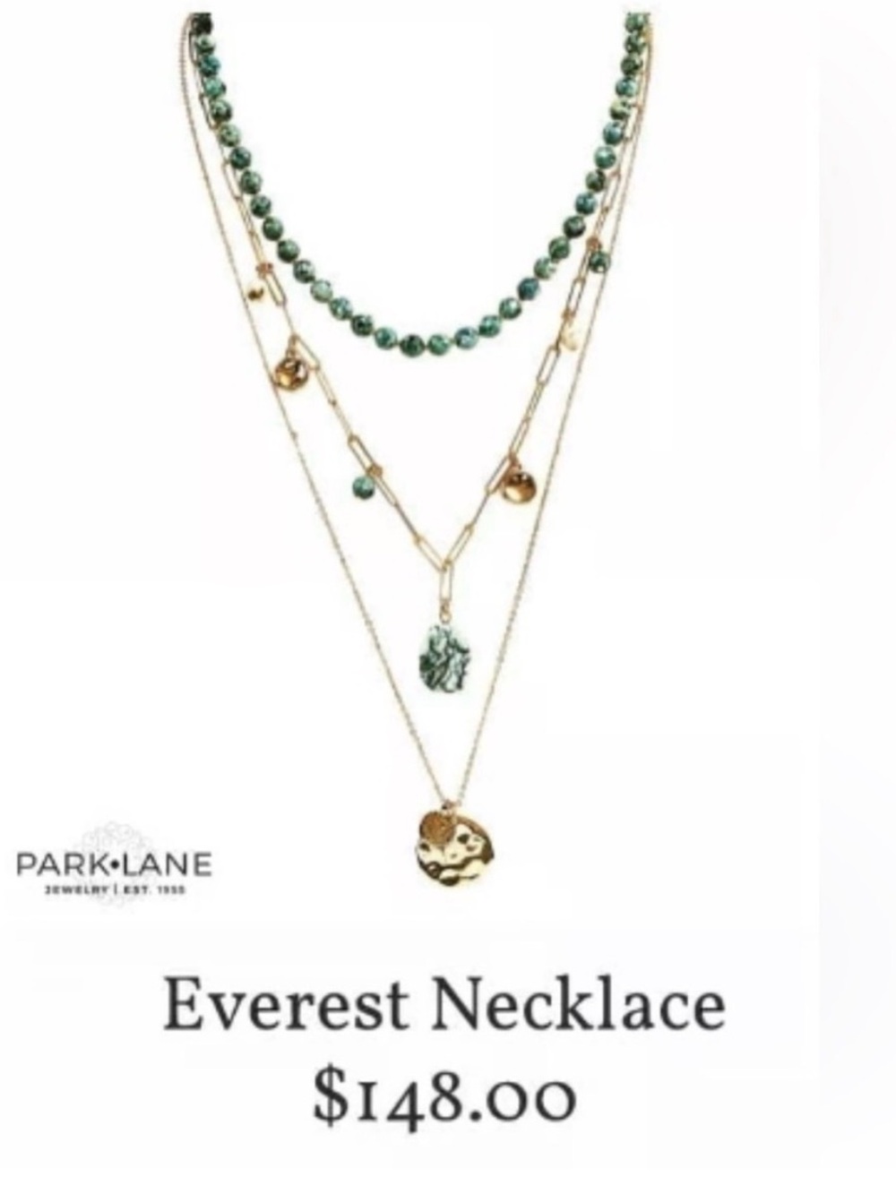 Park Lane Everest 3 Necklace set Green and Gold